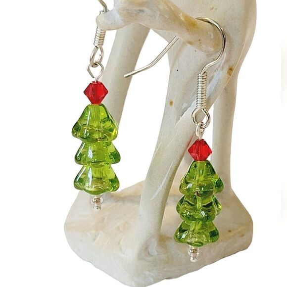 Hand Crafted Christmas Tree Drop Earrings - Picture 1 of 2